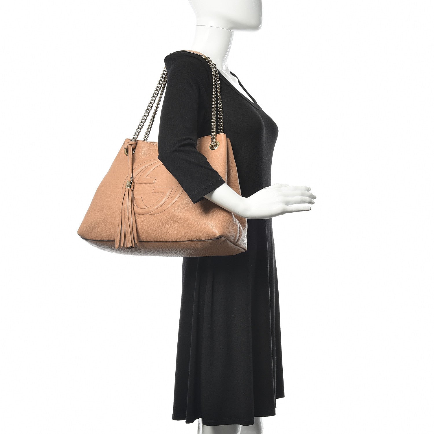 Gucci Pebbled Calfskin Medium Soho Chain Shoulder Bag Rose Beige 2 of 17