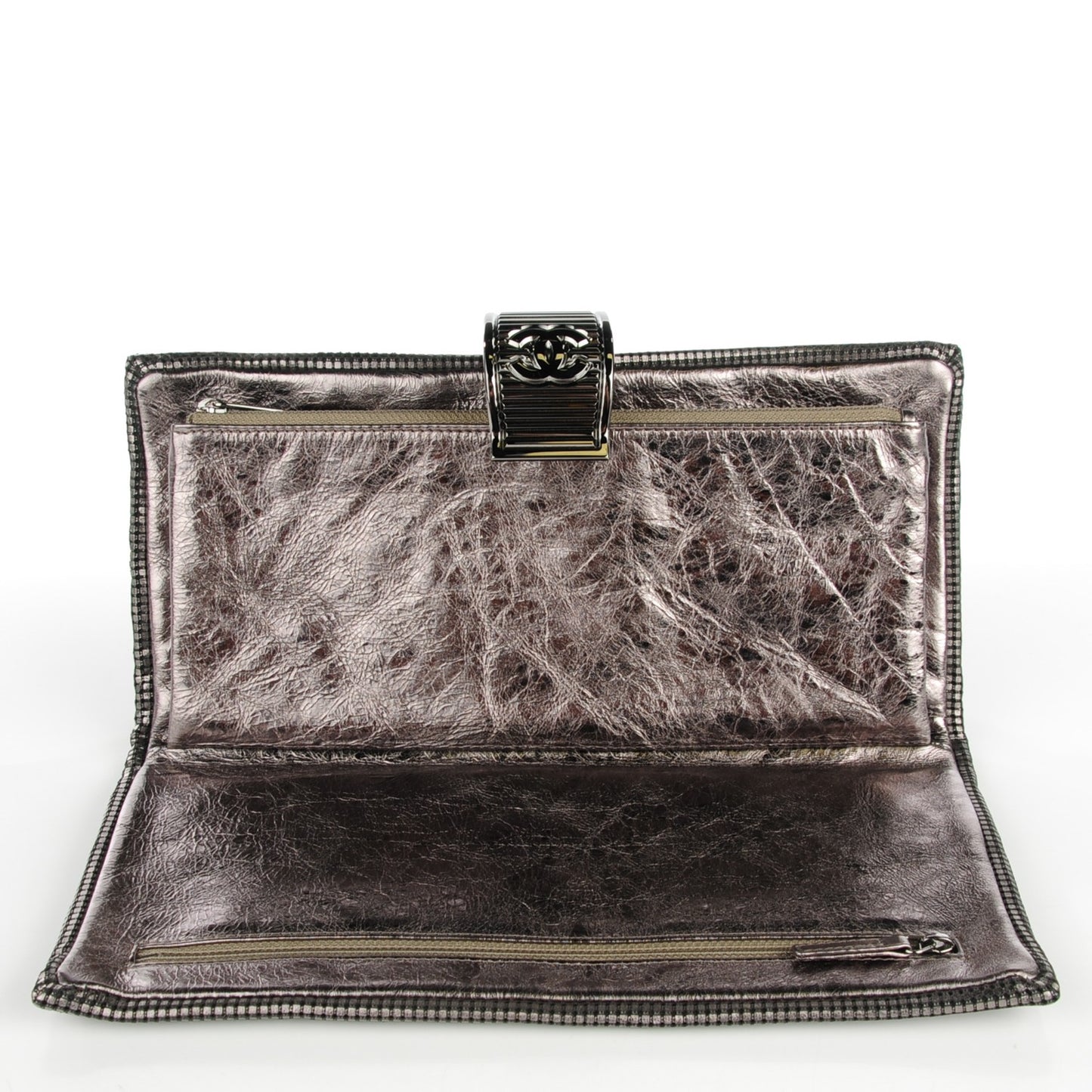 Perforated Lambskin CC Clutch Metallic Dark Grey