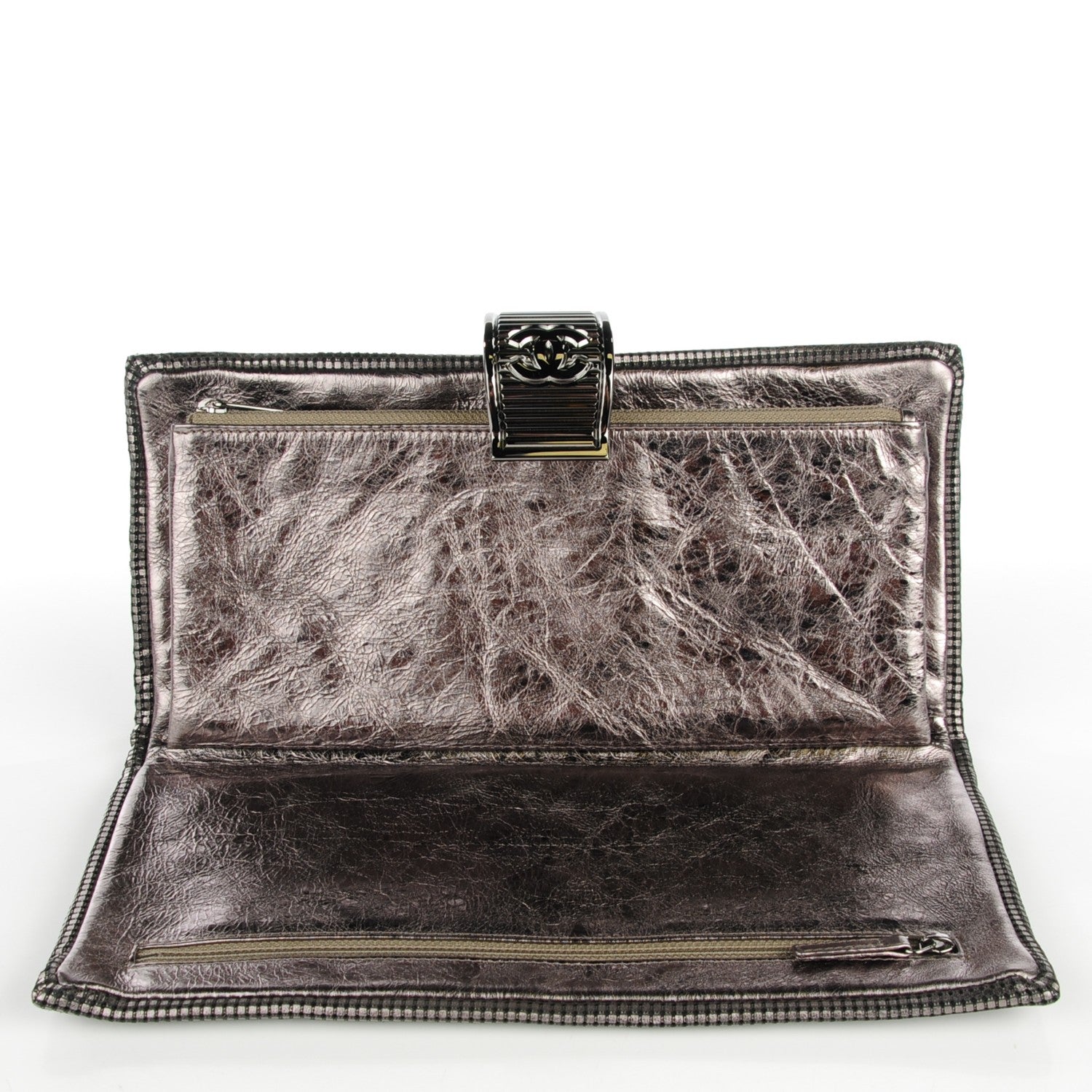 Chanel Perforated Lambskin CC Clutch Metallic Dark Grey 5 of 7