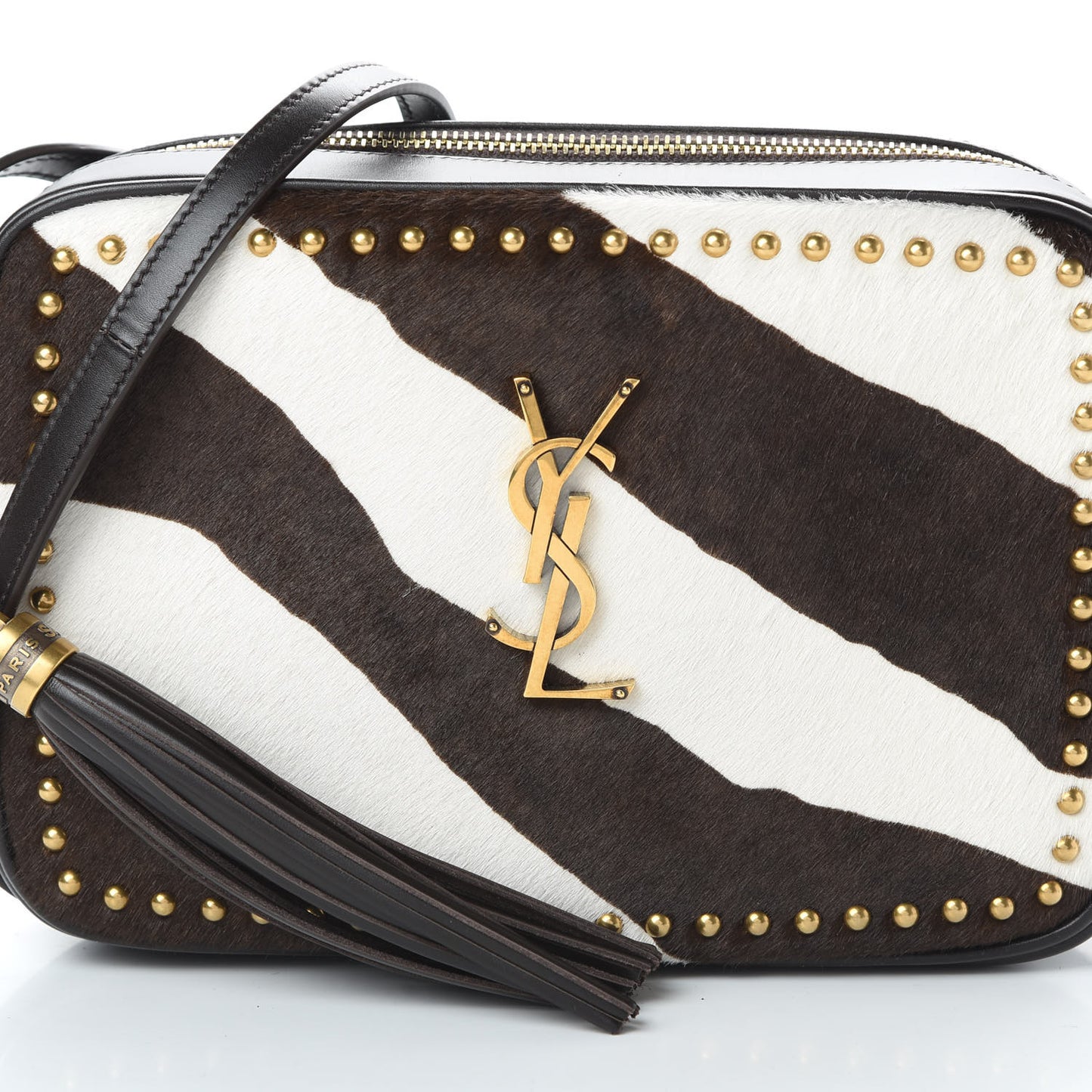 Pony Hair Calfskin Studded Monogram Lou Camera Bag Dusty White Brown