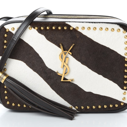 Saint Laurent Pony Hair Calfskin Studded Monogram Lou Camera Bag Dusty White Brown 8 of 11