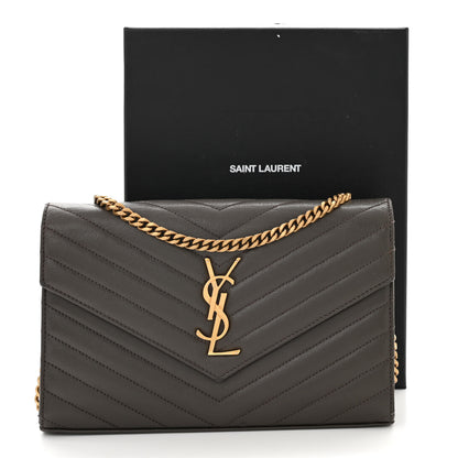 Saint Laurent Grain De Poudre Matelasse Chevron Monogram Chain Wallet Earth 12 of 12