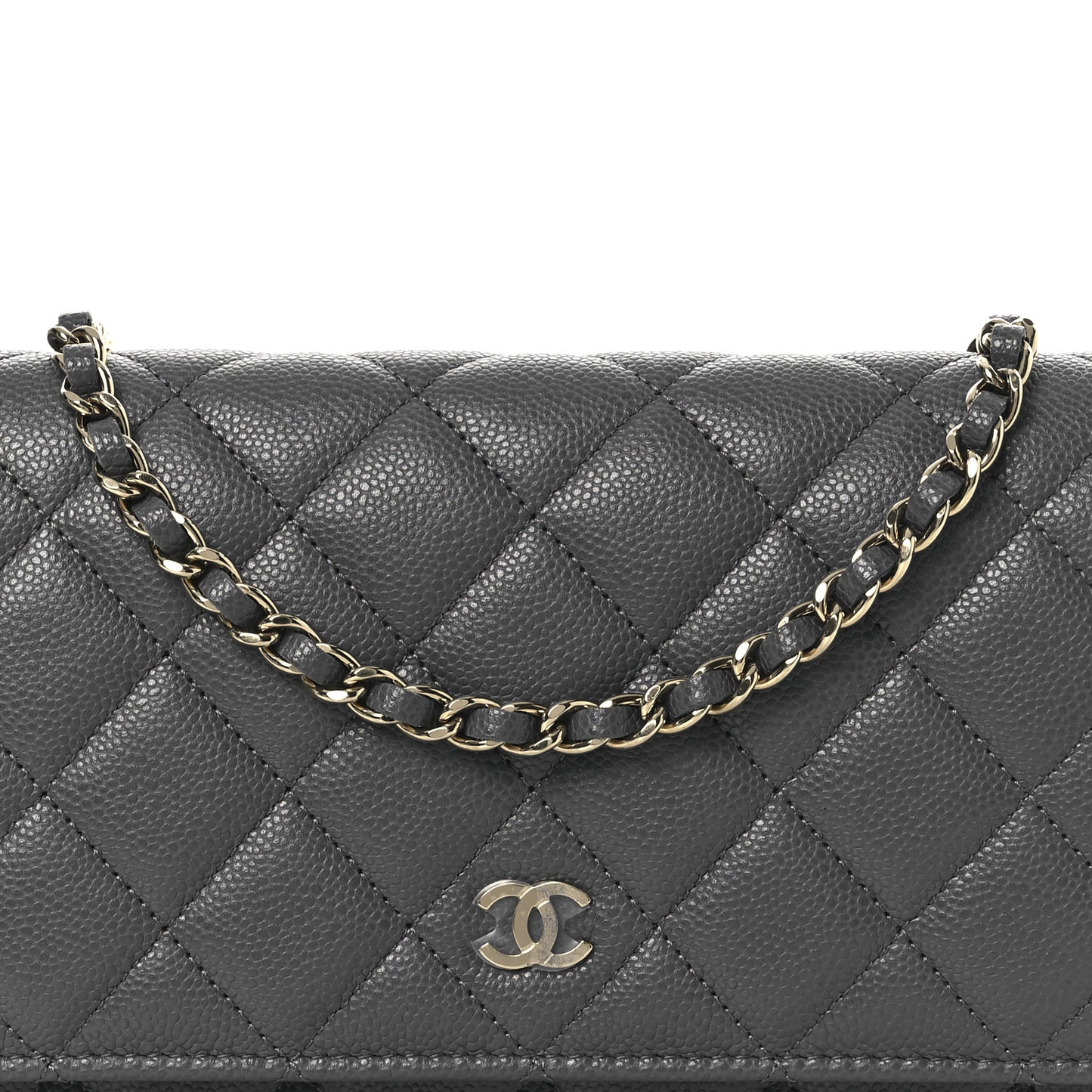 Caviar Quilted Wallet on Chain WOC Grey