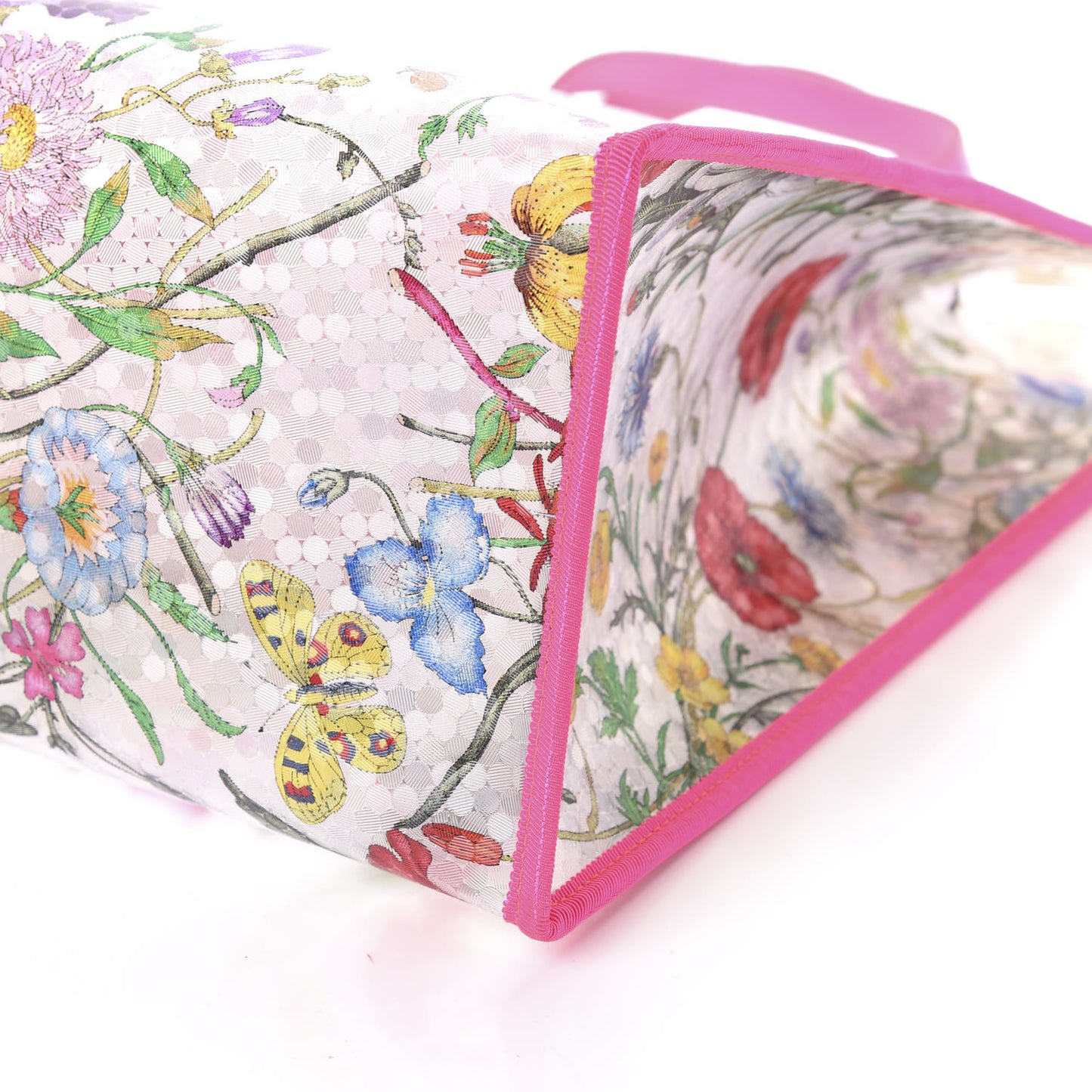 Calfskin Textured Vinyl Print Flora Tote Fluorescent Fuchsia