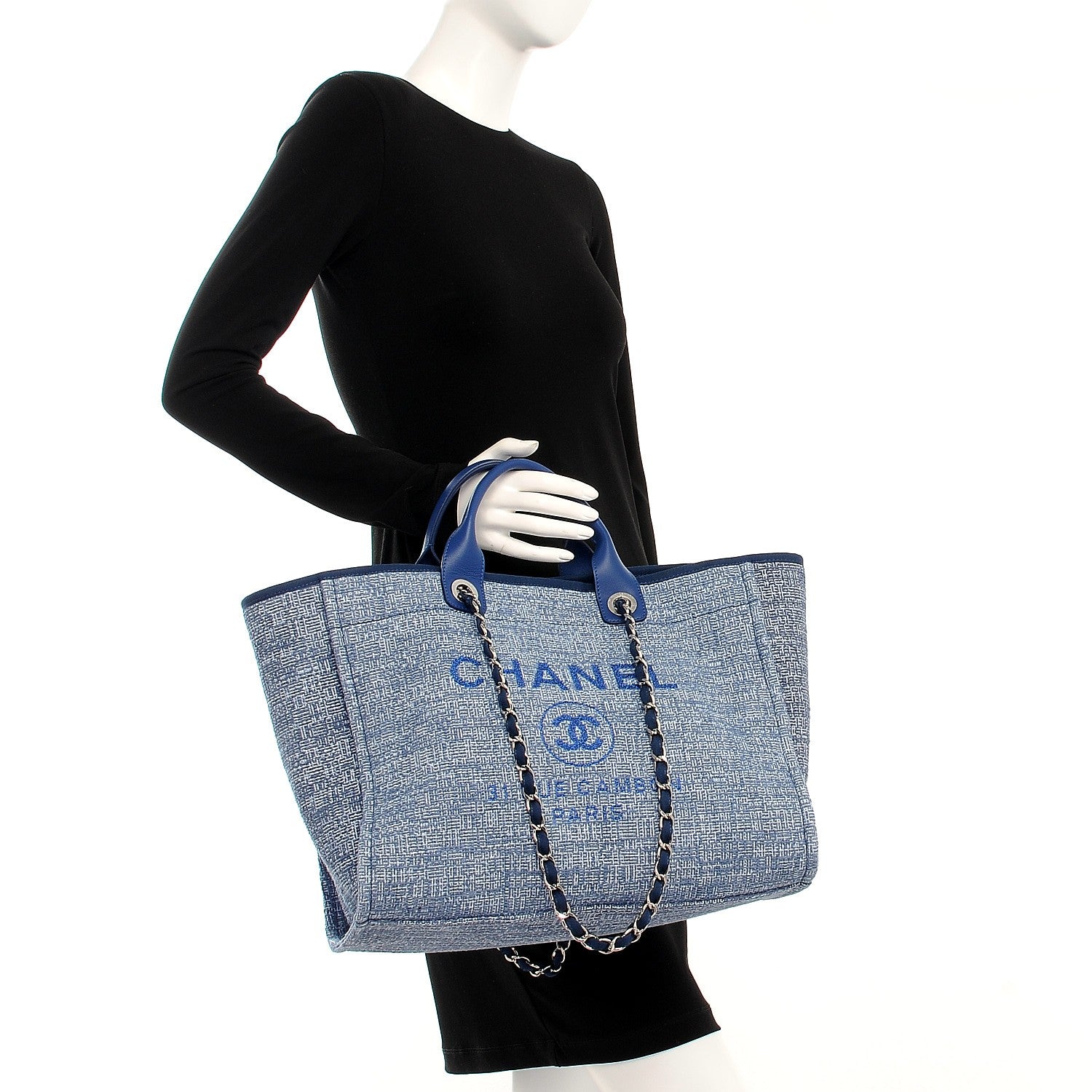 Chanel Woven Straw Raffia Large Deauville Tote Blue 3 of 9