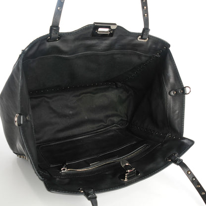 Valentino Garavani Vitello Crystal Medium Rockstud Tote Black 5 of 7