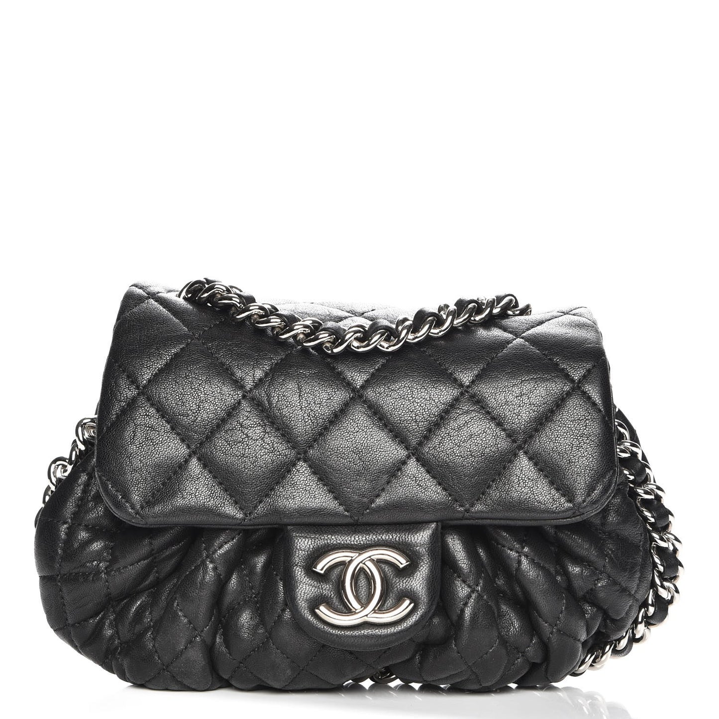 Washed Lambskin Quilted Mini Chain Around Flap Black