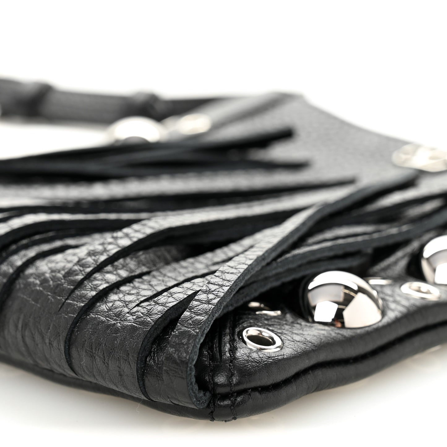 Grained Calfskin Studded Nellcote Fringe Shoulder Bag Black