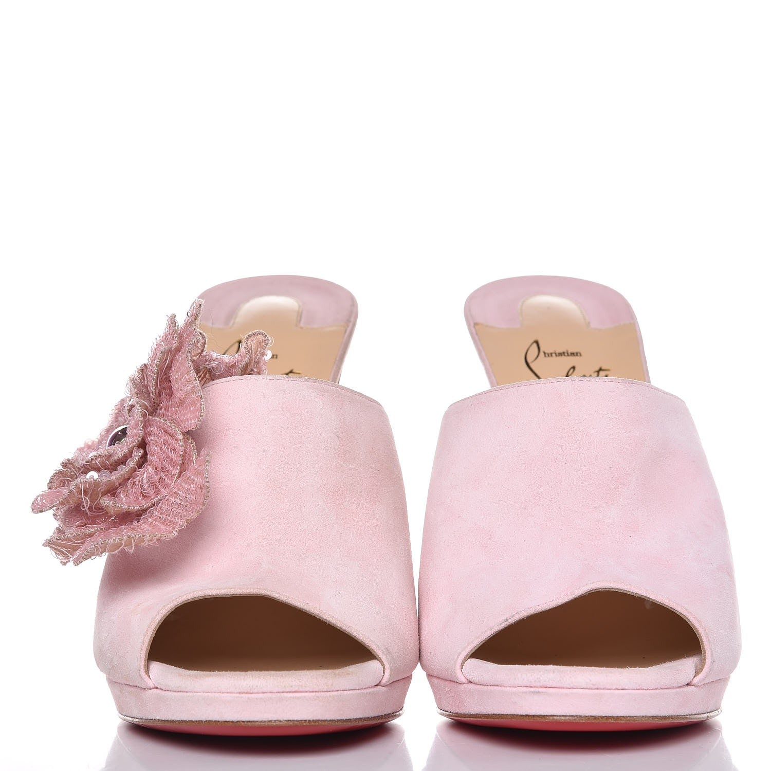 Christian Louboutin LOUBOUTIN Suede Submuline Fleur Paillette 120 Platform Slide Sandals 37 Pompadour 2 of 12