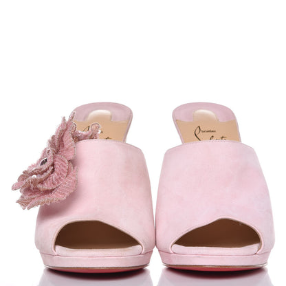 Christian Louboutin LOUBOUTIN Suede Submuline Fleur Paillette 120 Platform Slide Sandals 37 Pompadour 2 of 12