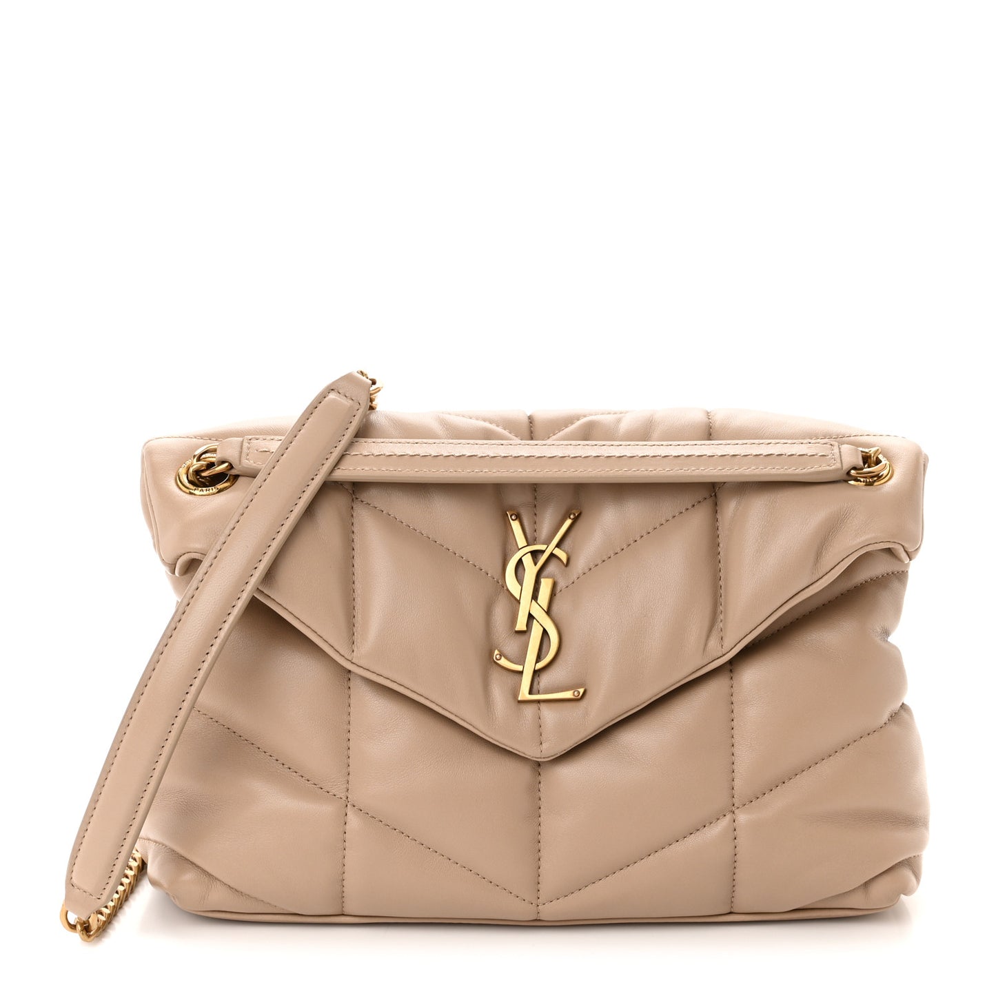 Lambskin Quilted Small Loulou Puffer Monogram Chain Satchel Dark Beige
