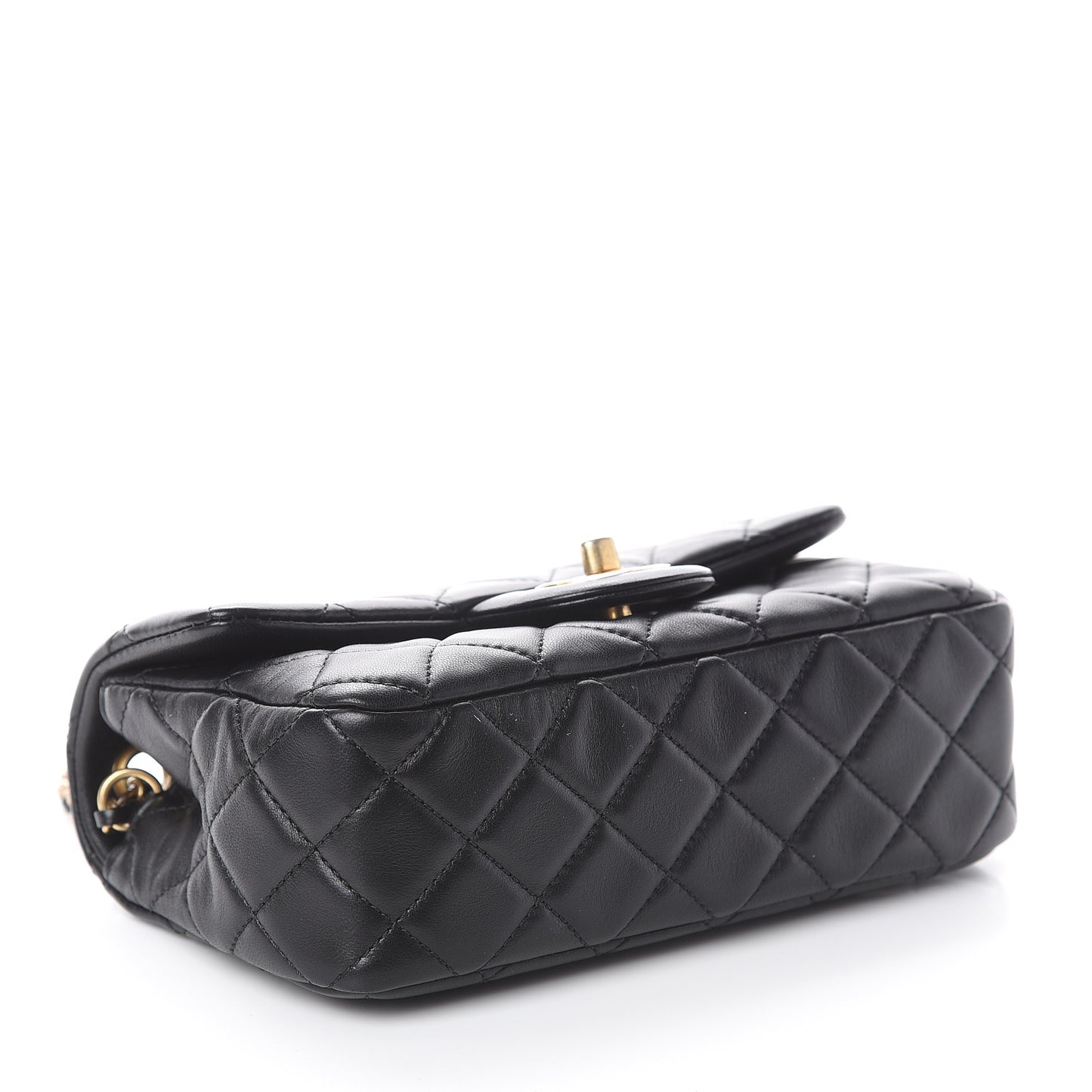 Lambskin Quilted Mini Rectangular Pearl Crush Flap Black