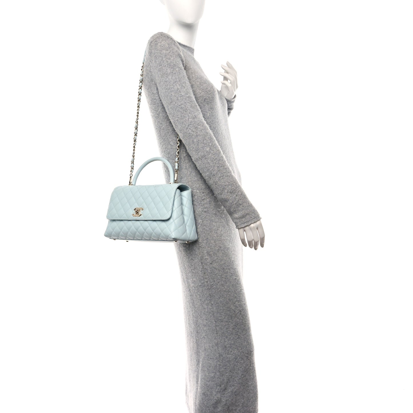 Caviar Quilted Small Coco Handle Flap Light Blue