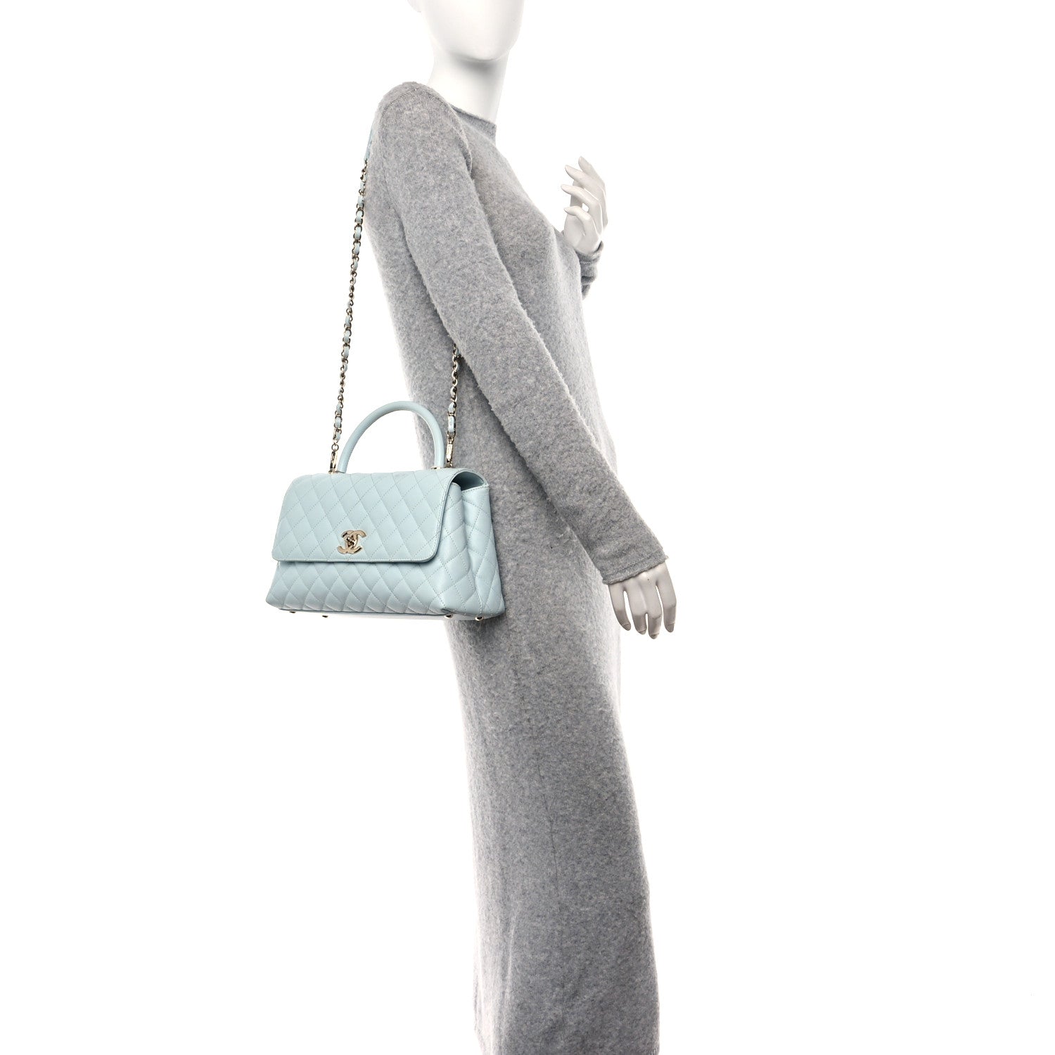 Chanel Caviar Quilted Small Coco Handle Flap Light Blue 2 of 10