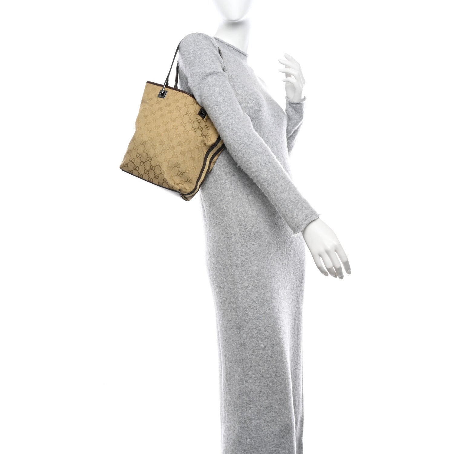 Gucci Monogram Small Bucket Tote Beige Dark Brown 2 of 14
