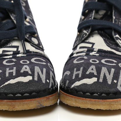 Chanel Printed CC Canvas 31 Rue Cambon Lace Up Combat Boots 38 Navy Black 9 of 9