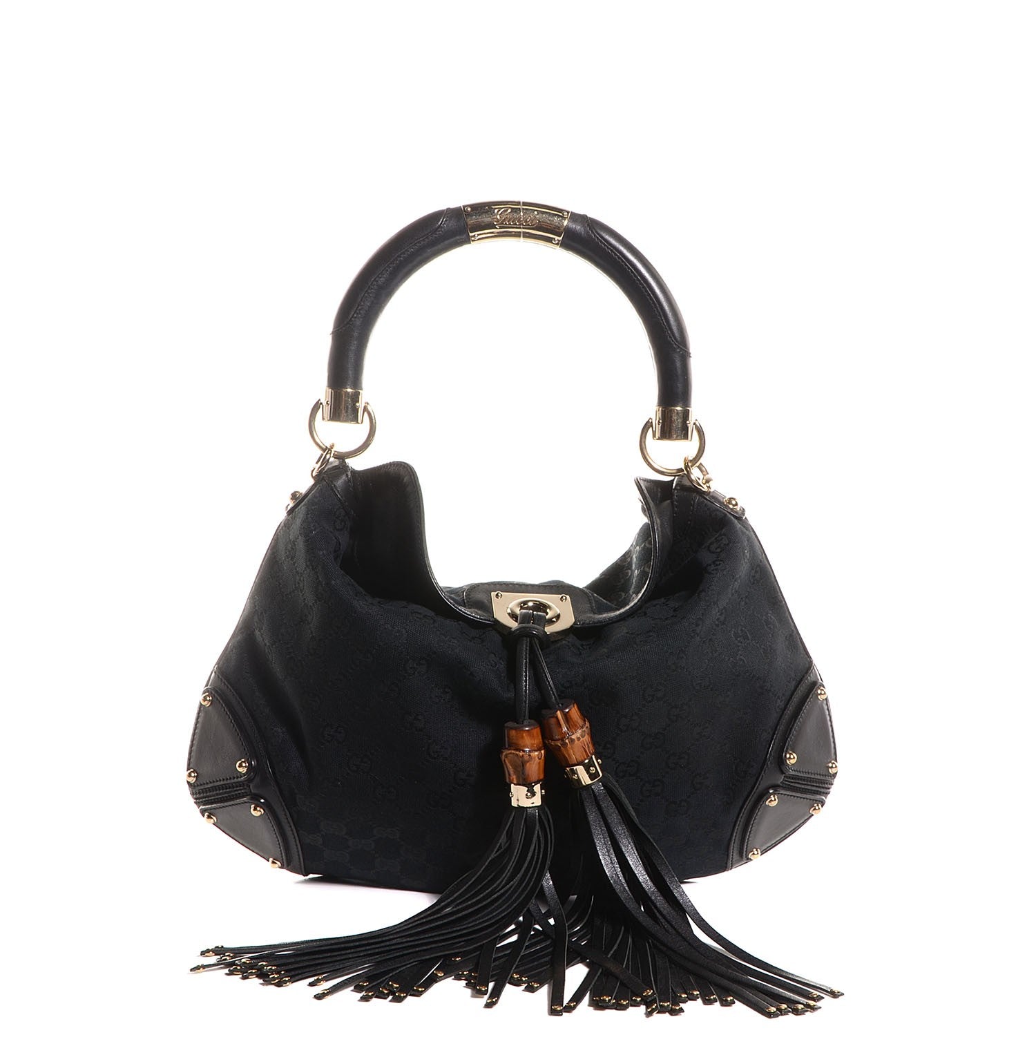 Gucci Monogram Medium Indy Top Handle Hobo Black 1 of 9