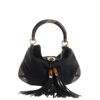 Gucci Monogram Medium Indy Top Handle Hobo Black 1 of 9