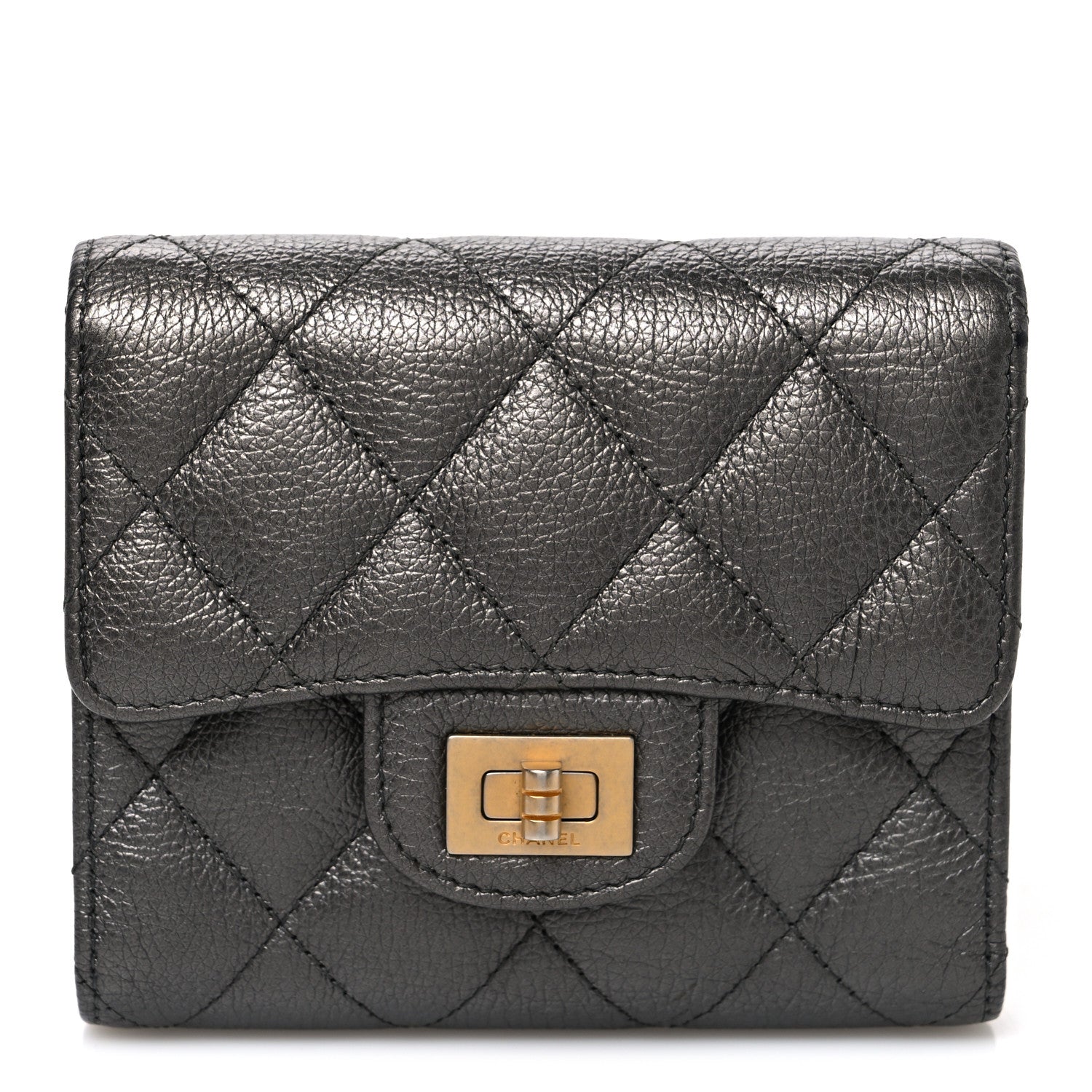 Chanel Metallic Calfskin Quilted Reissue Flap Card Holder Wallet Dark Grey 1 of 9