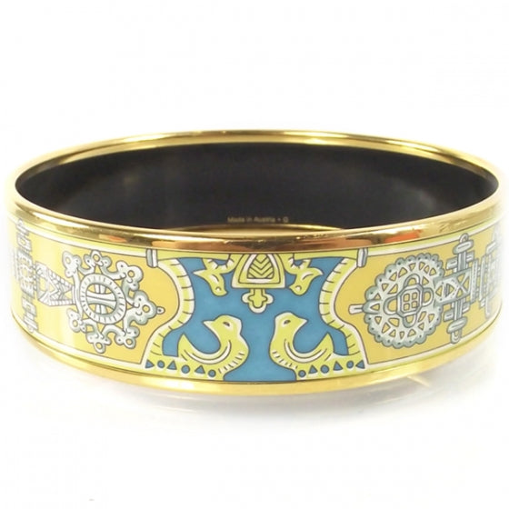 Hermes Enamel BRACELET Bangle Birds Yellow 1 of 7