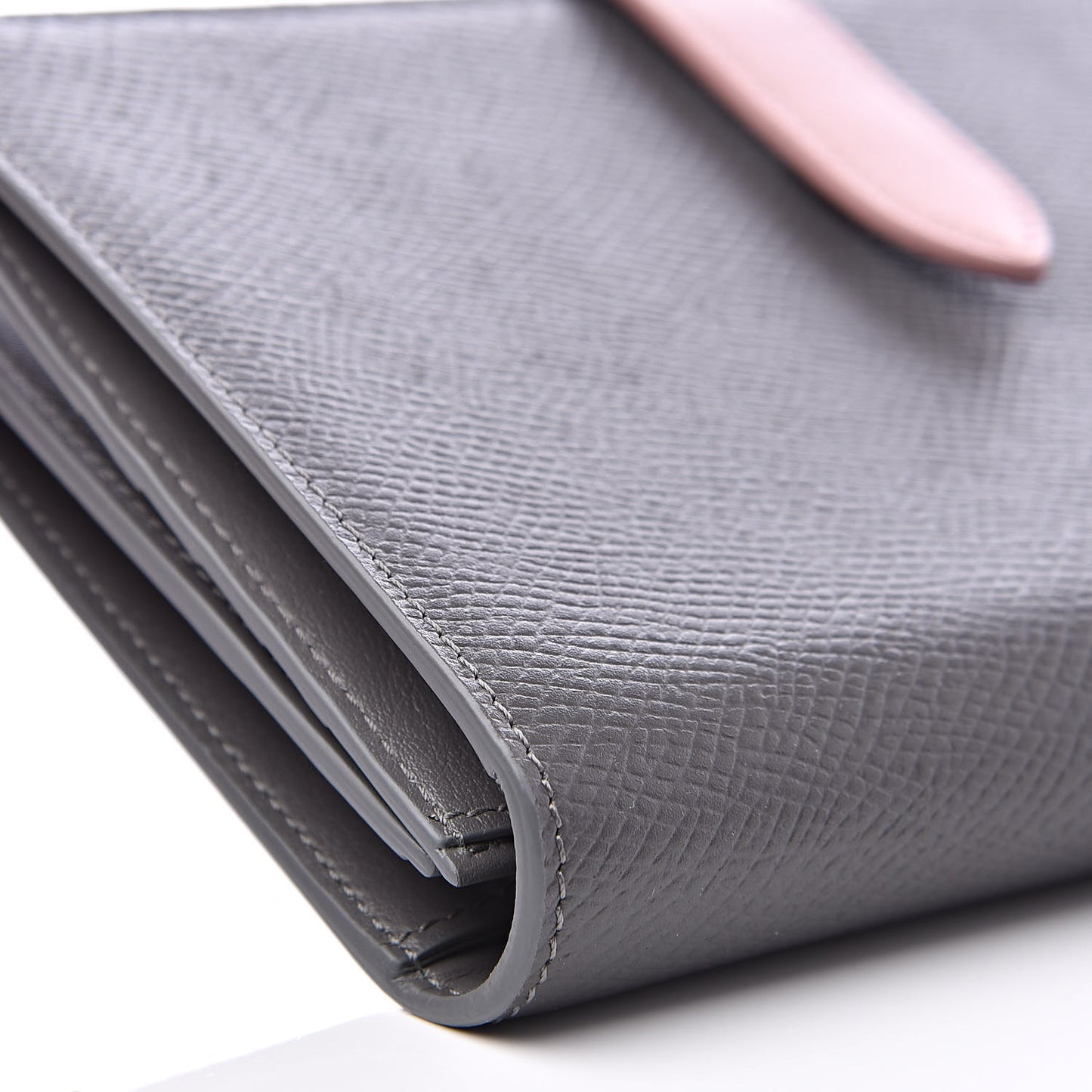 Grained Calfskin Large Multifunction Strap Wallet Grey Vintage Pink