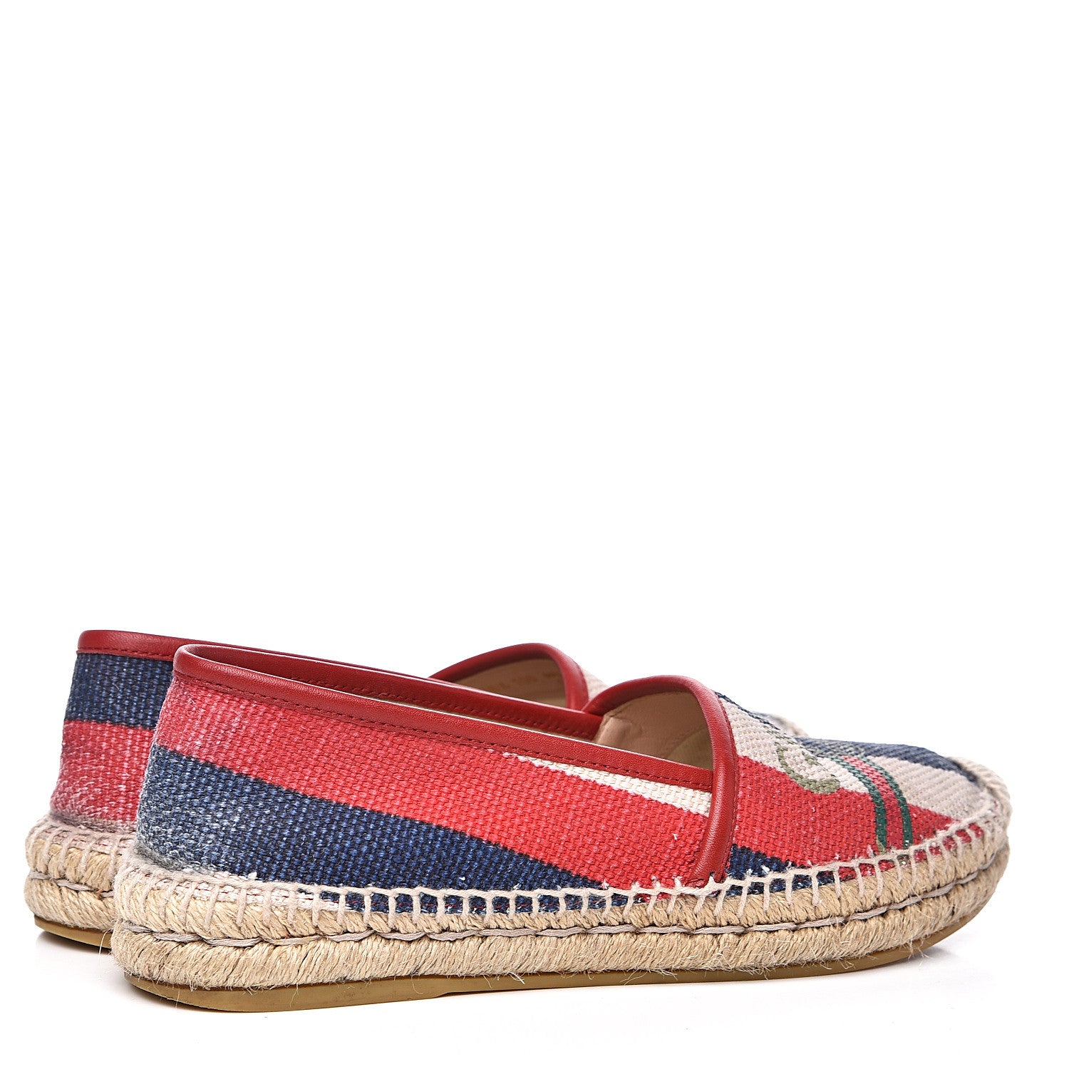 Gucci Canvas Sylvie Stripe Logo Womens Espadrilles 36 Mystic White Hibiscus Red Maritime 4 of 10