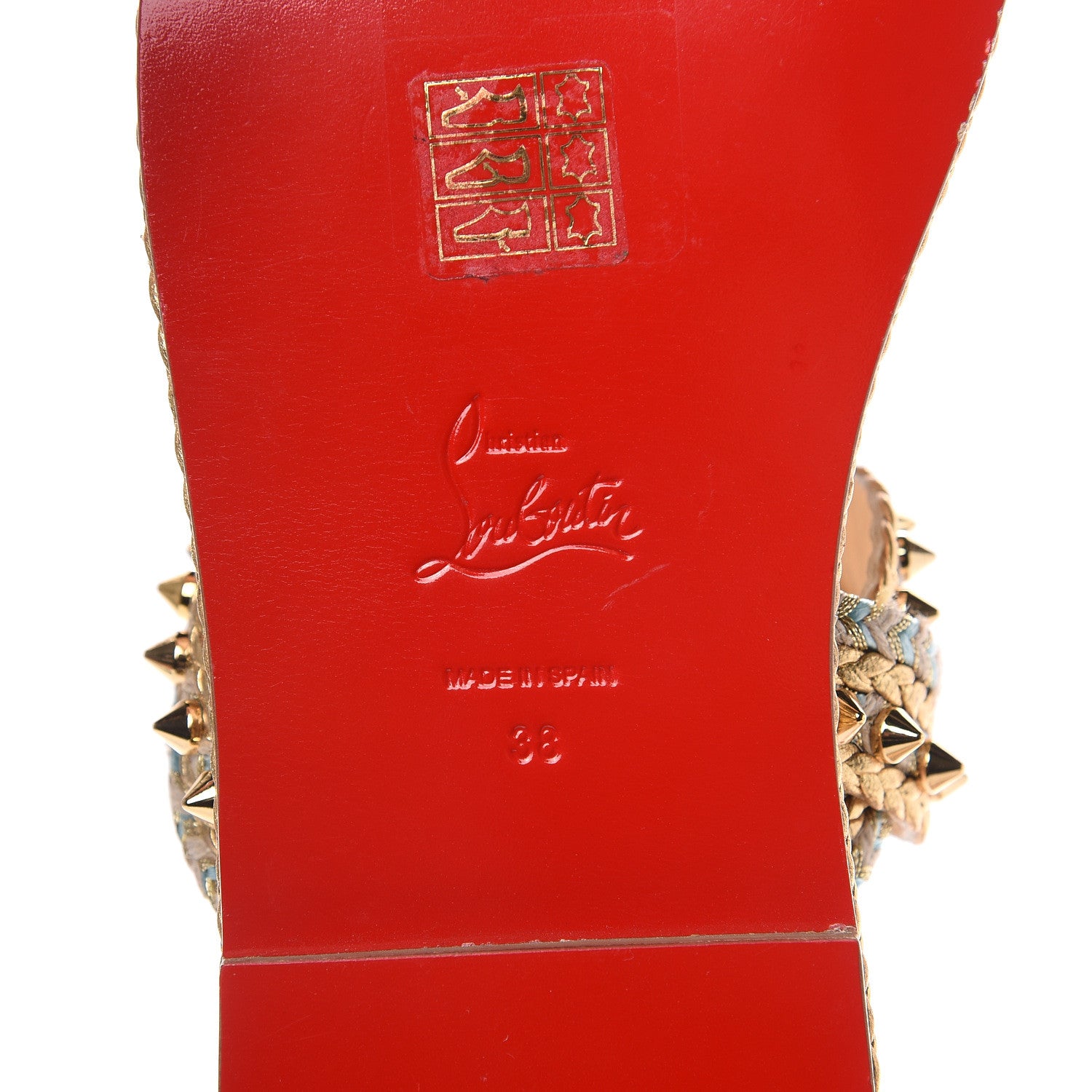 Christian Louboutin Calfskin Braided Normandie Flat Slide Sandals 38 Gold 8 of 9