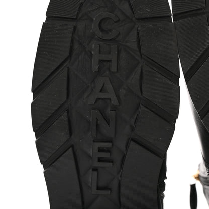 Chanel Shiny Calfskin Patent Quilted Chain Lace Up Combat Boots 39 Black 6 of 15