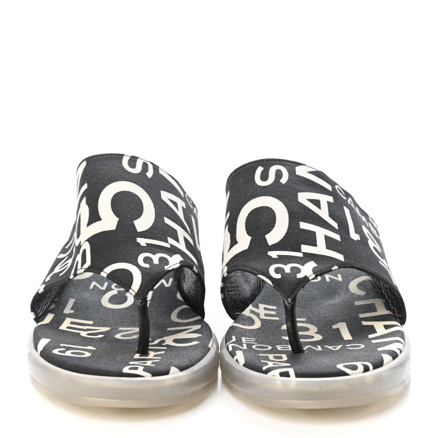 Chanel Fabric PVC Transparent CC Sandals 37 Black White 2 of 4