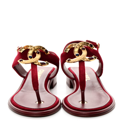 Chanel Velvet Metal Gripoix CC Thong Sandals 39 Burgundy 2 of 9