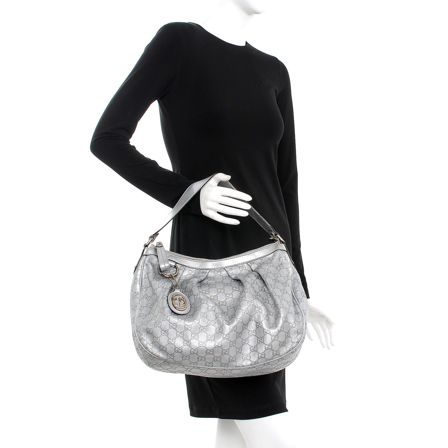 Metallic Guccissima Medium Sukey Hobo Silver