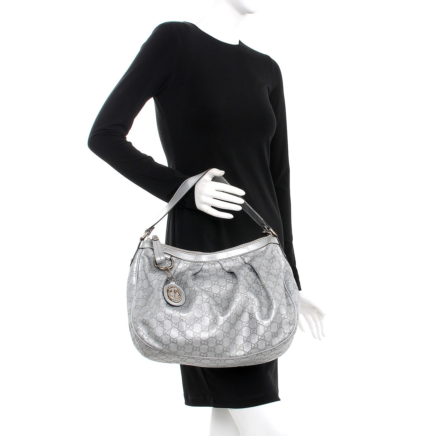 Gucci Metallic Guccissima Medium Sukey Hobo Silver 2 of 7
