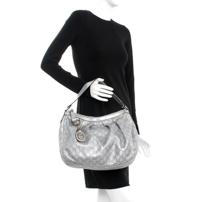 Gucci Metallic Guccissima Medium Sukey Hobo Silver 2 of 7