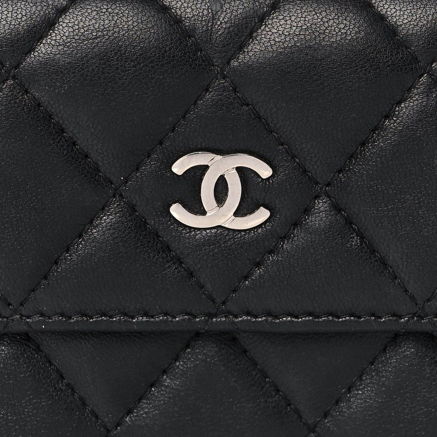 Lambskin Quilted Compact French Flap Wallet Black