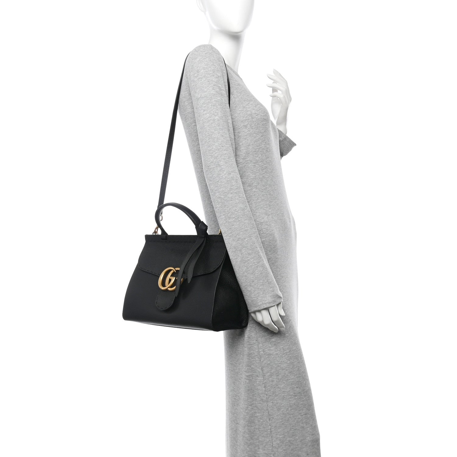 Gucci Calfskin Small GG Marmont Top Handle Bag Black 2 of 10