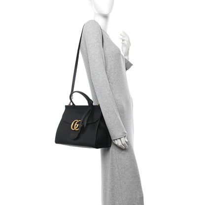 Gucci Calfskin Small GG Marmont Top Handle Bag Black 2 of 10