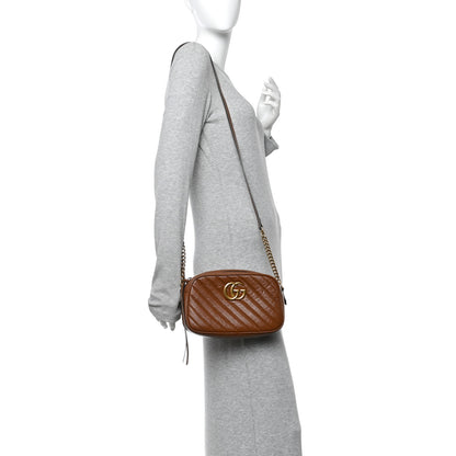 Gucci Glazed Calfskin Matelasse Diagonal Small GG Marmont Chain Shoulder Bag Cuir 2 of 13