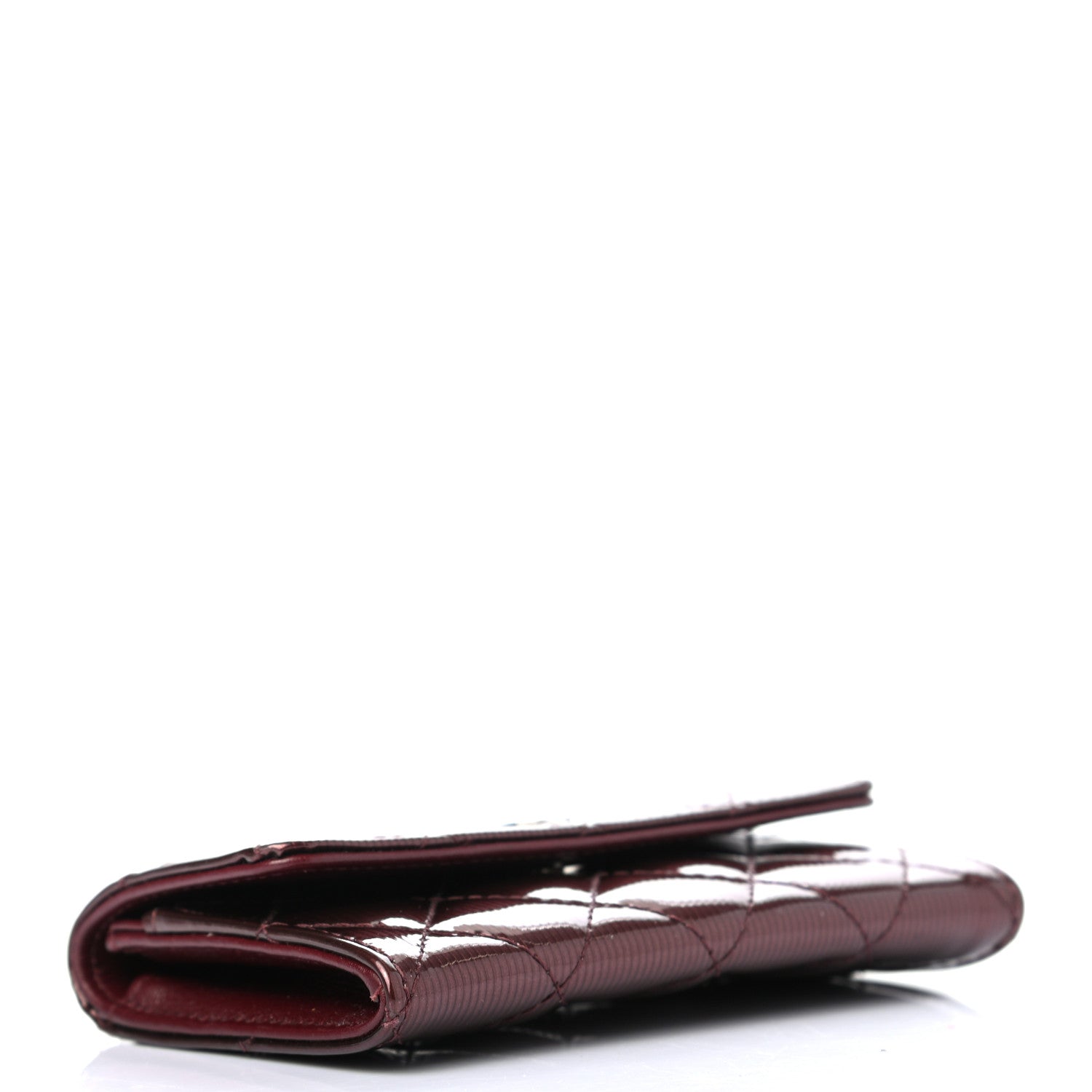 Chanel Striated Patent Quilted Flap Card Holder Burgundy 4 of 7