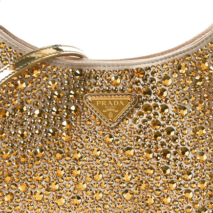Prada Satin Crystal Cleo Adjustable Strap Shoulder Bag Platino 8 of 10