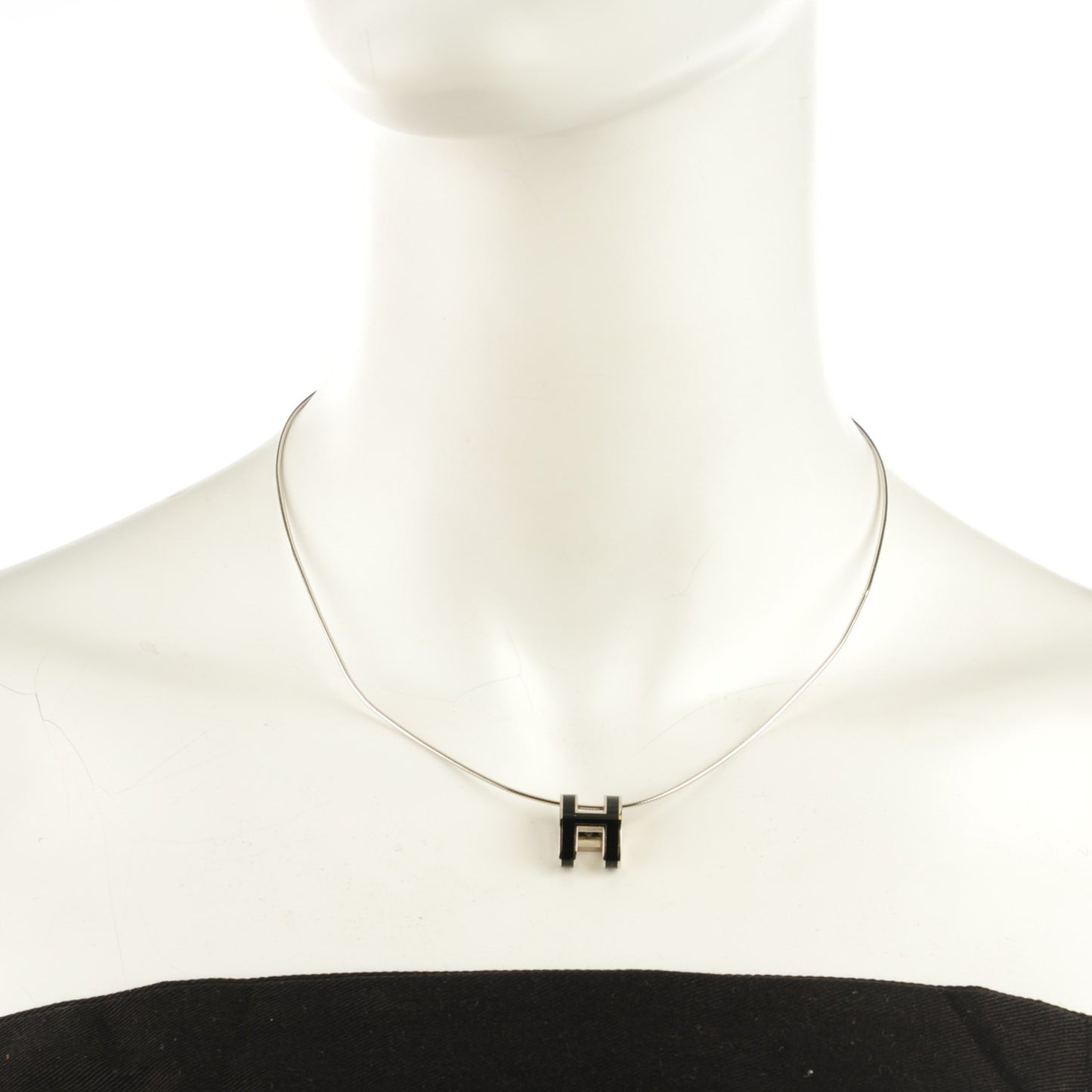 Silver Lacquered Pop H Pendant Necklace Black