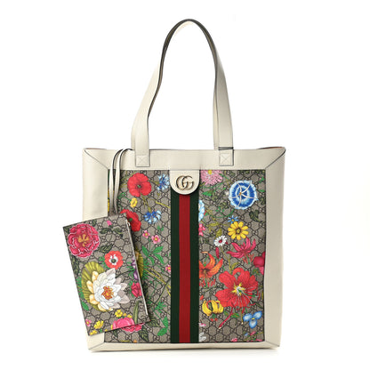 Gucci GG Supreme Monogram Flora Web Ophidia Vertical Shopping Tote White 1 of 10