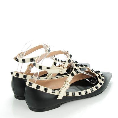 Valentino Garavani Nappa Rockstud Cage Ballerina Flats 39 Black Ivory 4 of 8