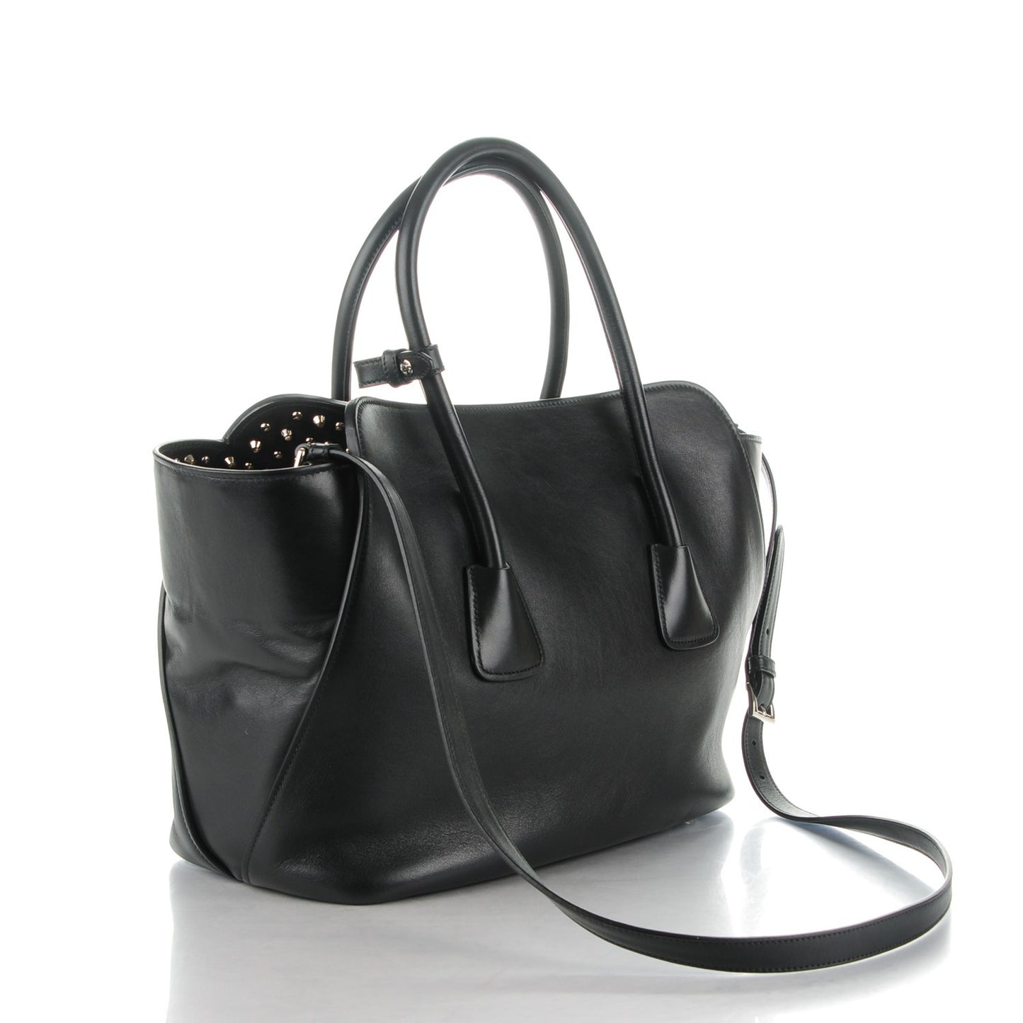 Soft Calfskin Large Studded East West Tote Nero Black