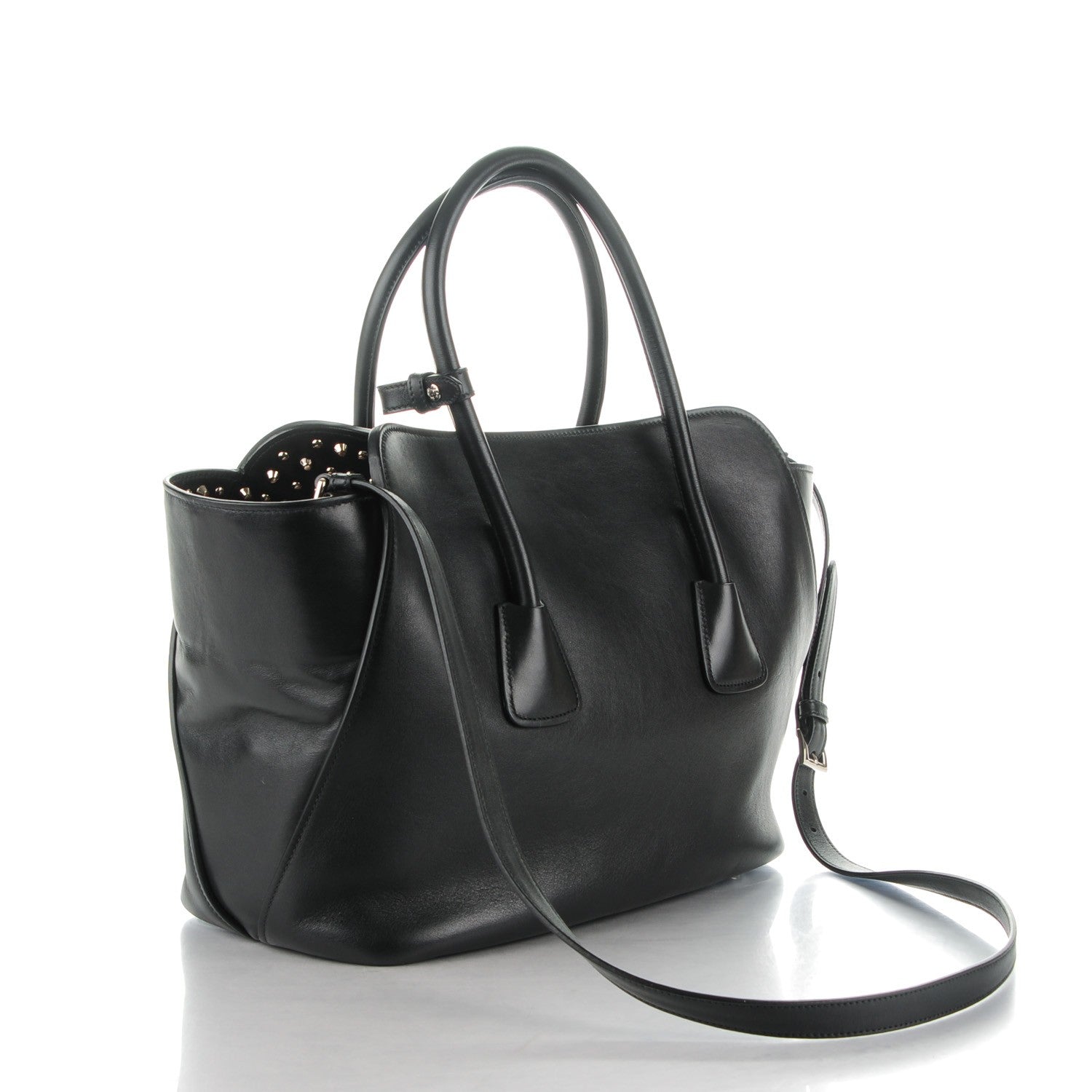 Prada Soft Calfskin Large Studded East West Tote Nero Black 3 of 9