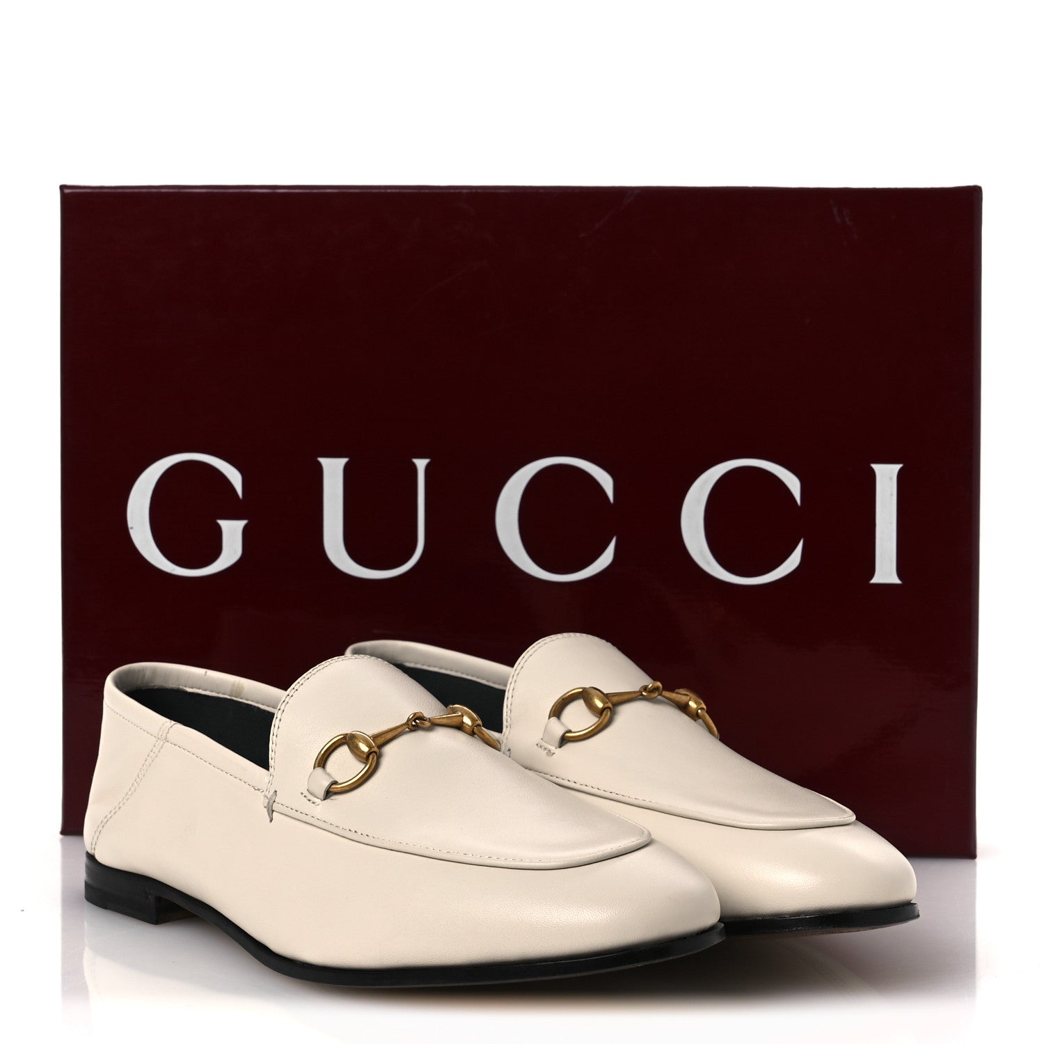 Gucci Lambskin Womens Brixton Horsebit Loafers 38.5 Mystic White