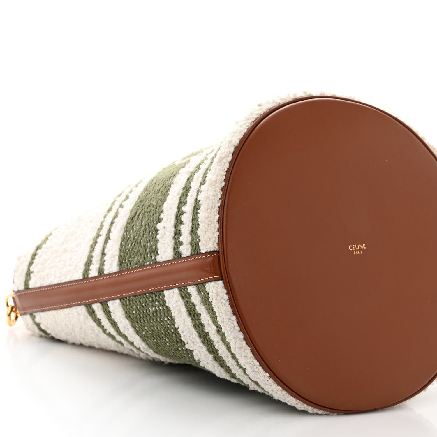 Celine Canvas Smooth Calfskin Logo Bucket 16 Bag Khaki Tan 11 of 15