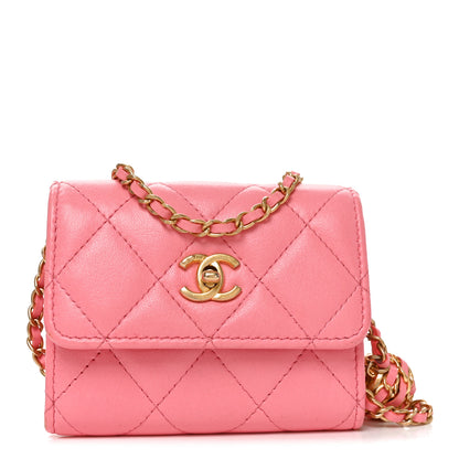 Chanel Lambskin Quilted Pearl Crush Card Holder With Chain Pink 1 of 9