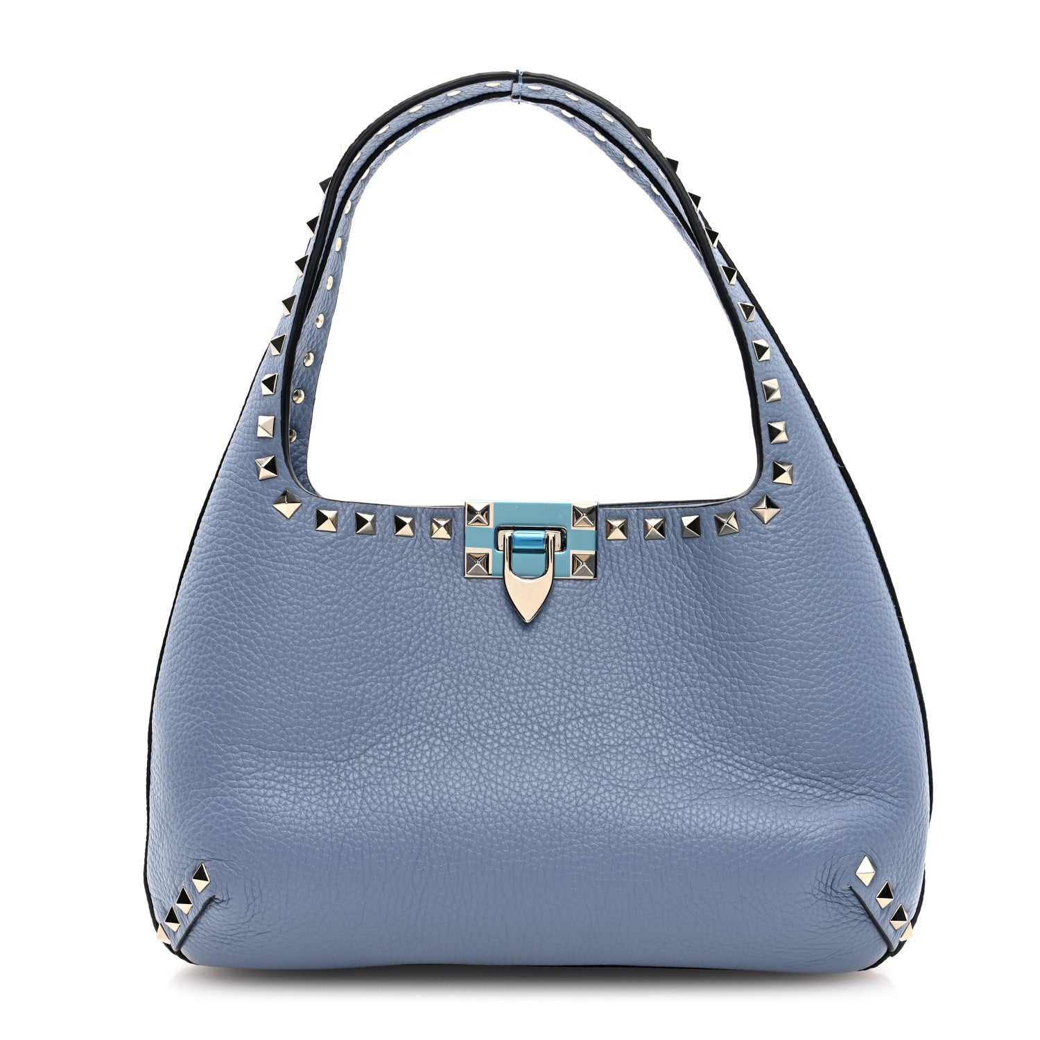 Valentino Garavani Pebbled Calfskin Small Rockstud Flip Lock Hobo Niagara 1 of 8