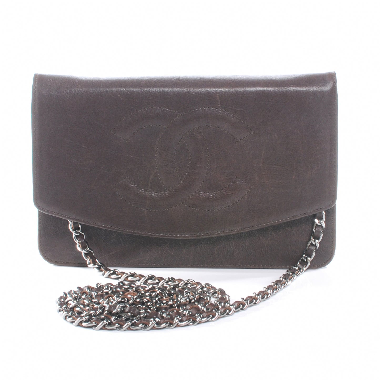Calfskin CC Wallet on Chain WOC Brown