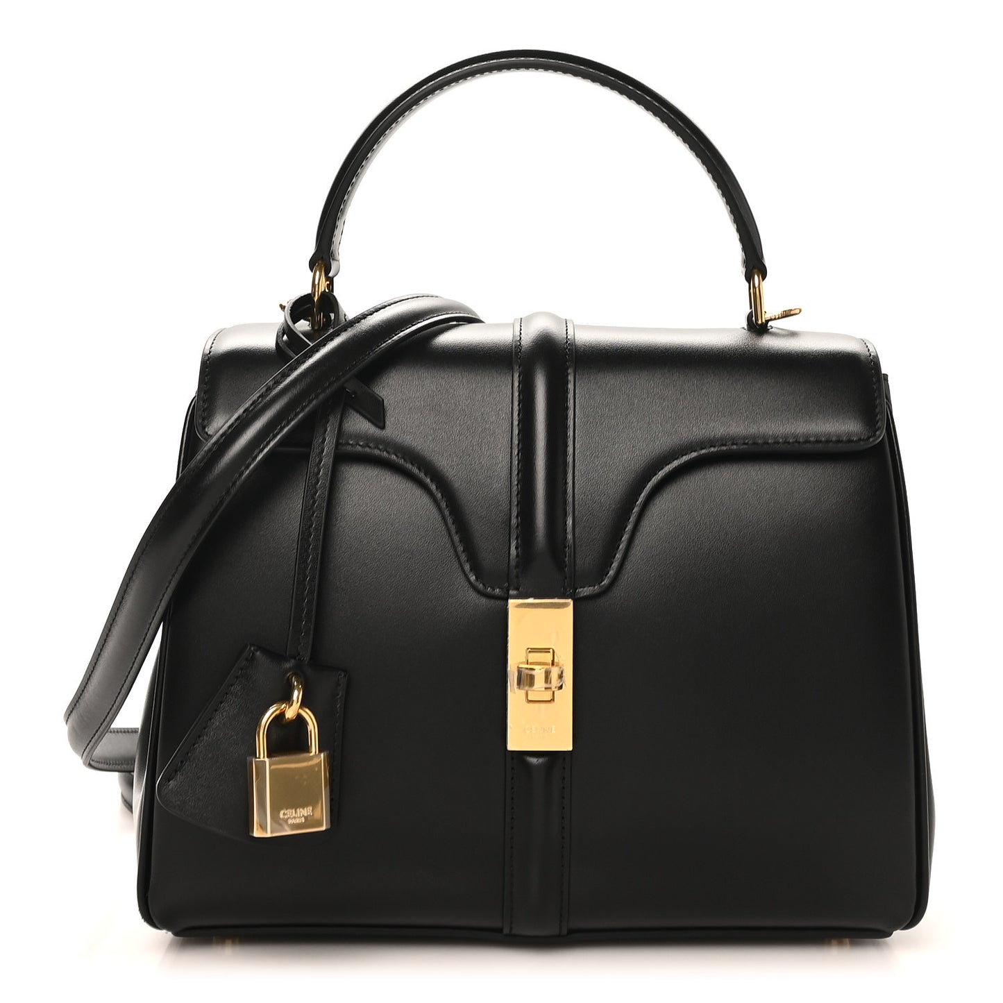 Satinated Calfskin Small 16 Top Handle Bag Black